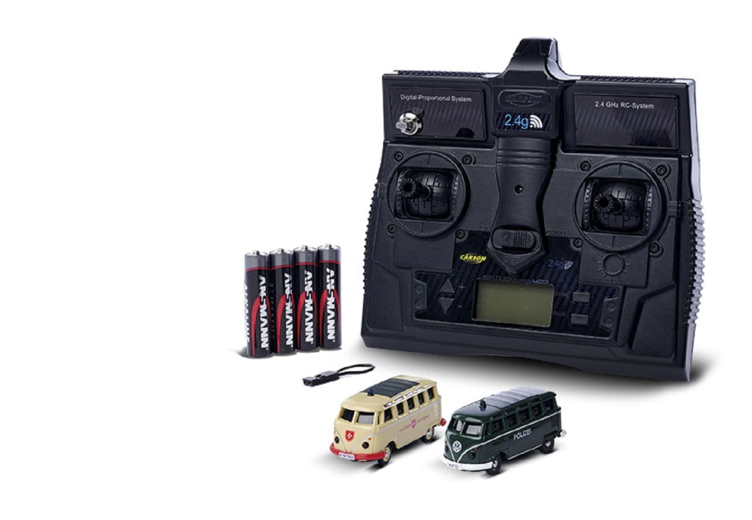 Carson 1:87 H0 RC VW T1 Polizei + Malteser Combo HO 2,4Ghz LCD