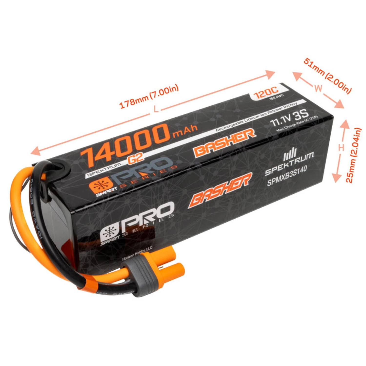 Spektrum Lipo Akku 11,1V 14000mAh 3S Smart Pro Basher 120C IC5 – Bild 2