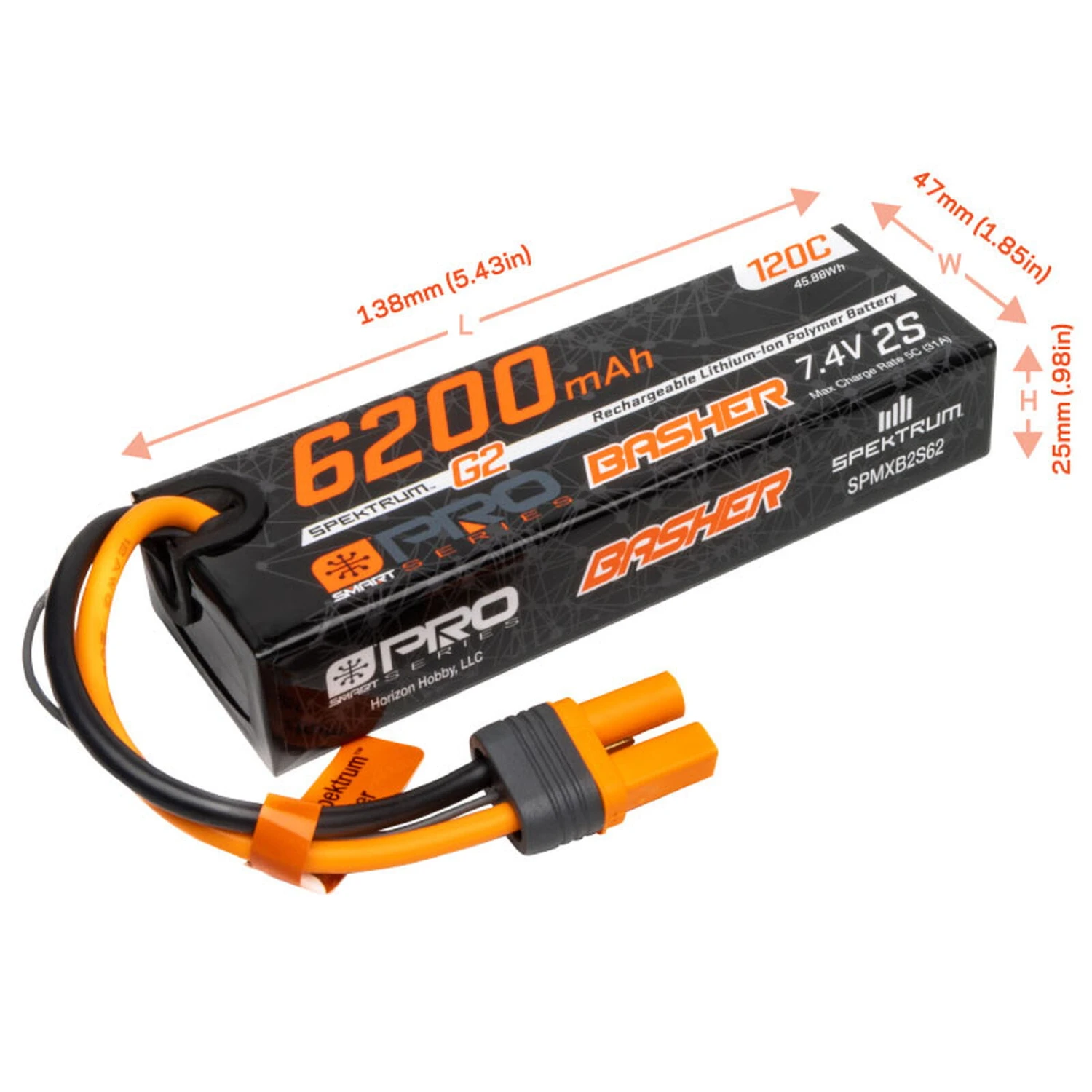 Spektrum Lipo Akku 7,4V 6200mAh 2S Smart Pro Basher 120C IC5 – Bild 3
